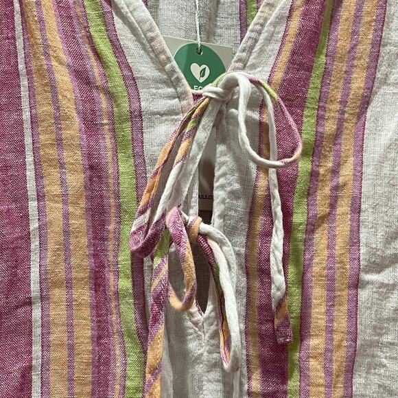 NEW Rails Brielle Stripe Tie Front Linen Blend Blouse Size Medium - Picture 11 of 11